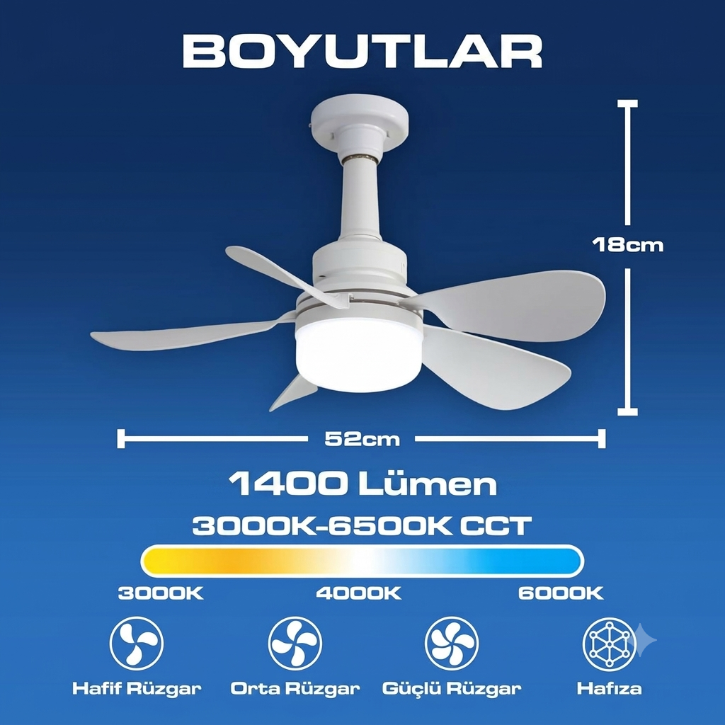 AeroLight™ Tak-Çalıştır Pratik Tavan Vantilatörü